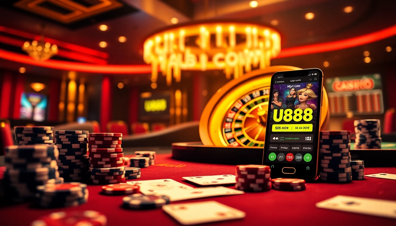 Experience the excitement of online gambling at U888 com with vibrant casino visuals.