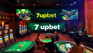 Players engaging in online betting at 7upbet, featuring vibrant casino visuals and exciting gameplay.