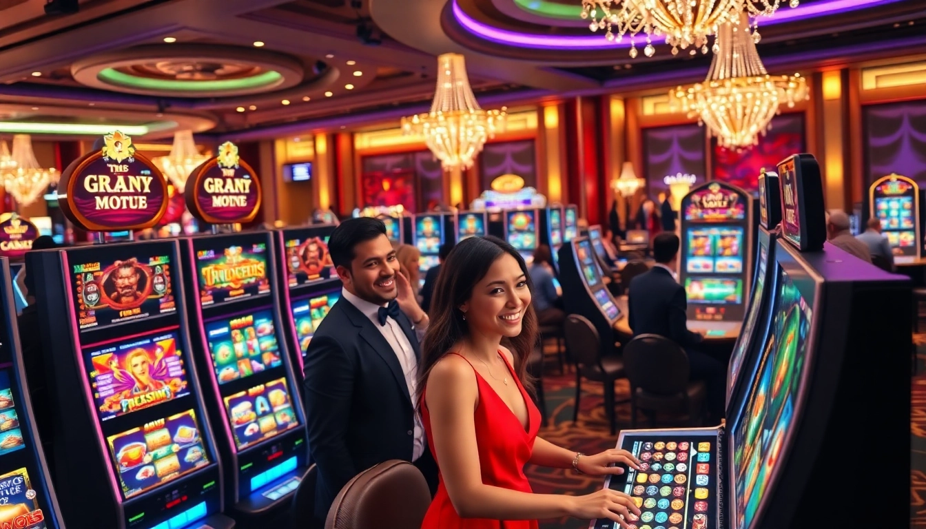 Engaged players enjoying the vivid slot pragmatic play machines in a luxurious casino environment.