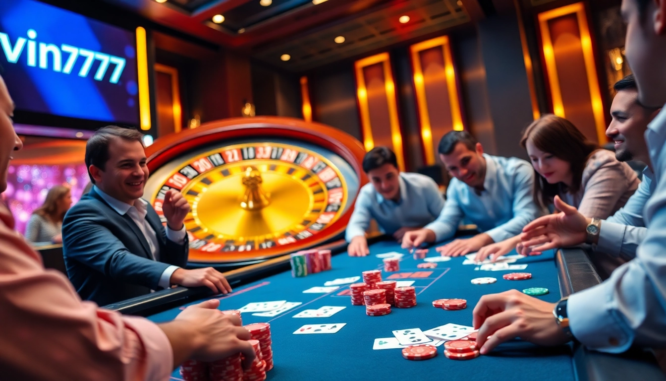 Experience the thrill of vin777 with players engaging at a vibrant casino table full of excitement.