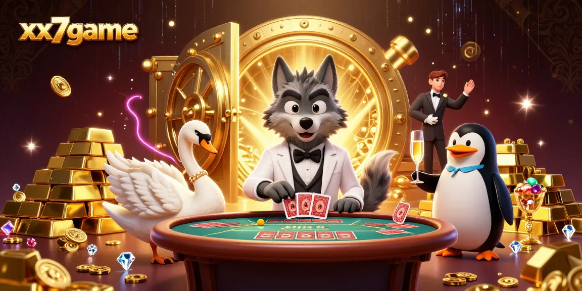 Enter the dynamic world of xx7game with a vibrant casino scene filled with exciting characters and lavish treasures.