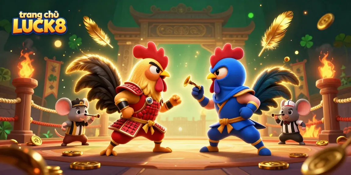 Experience thrilling gameplay at trang chủ LUCK8 with cartoon roosters and a lively casino atmosphere.