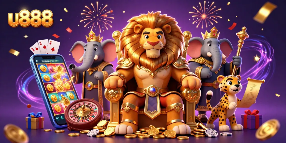 Experience thrilling action with u888's casino features, vibrant 3D illustration.