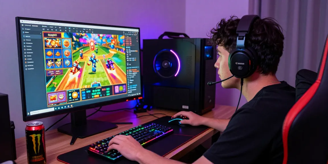 Gamer enjoying garuda303 online gaming experience in vibrant home office setup.
