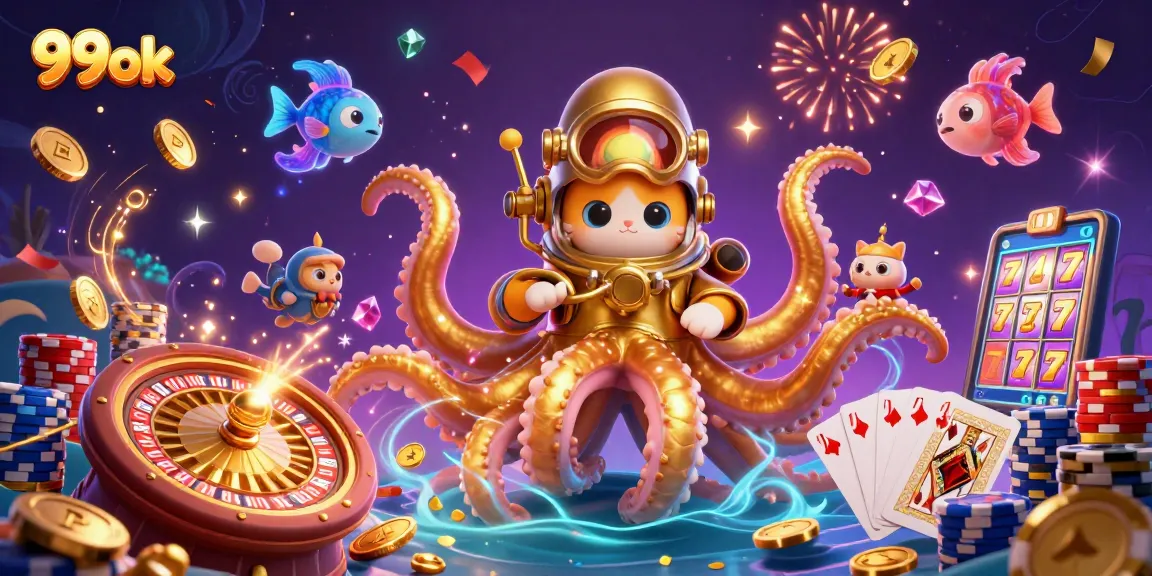 Experience thrilling casino games with 99ok's vibrant visuals and stunning 3D illustration.