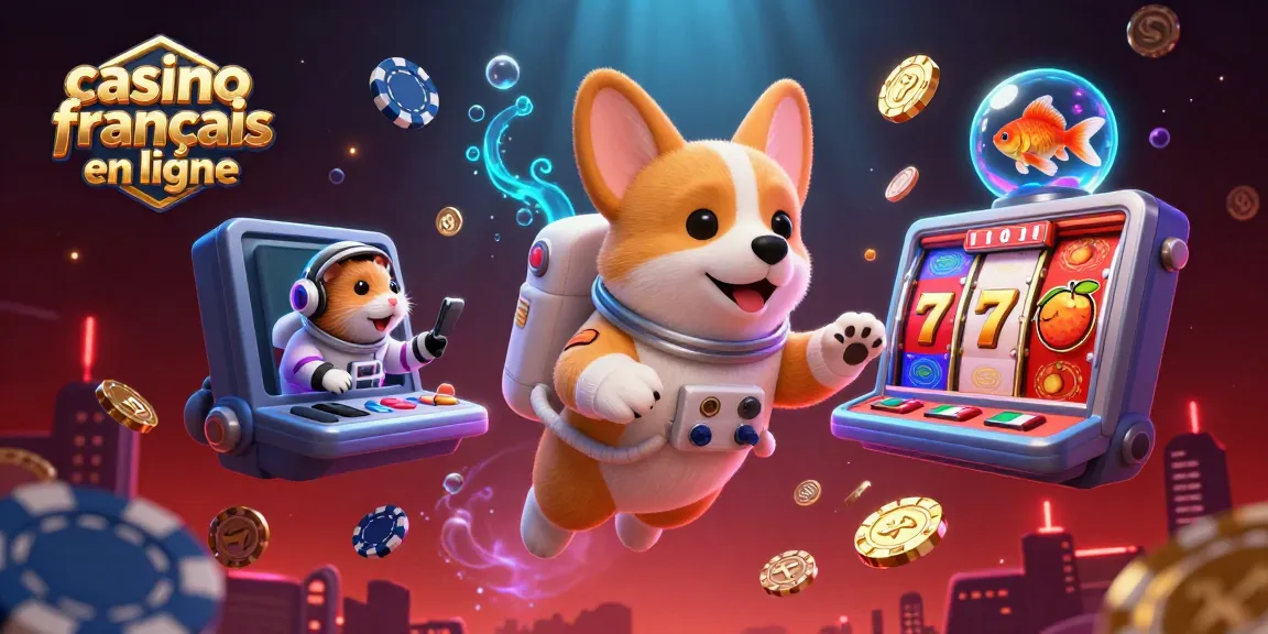 Découvrez des jeux de casino français en ligne dans une scène dynamique et colorée de casino en espace.