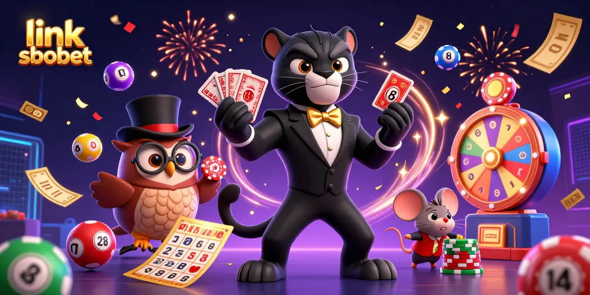 Experience exciting gameplay with link sbobet, featuring a tuxedo panther, hat owl, and chip mouse.
