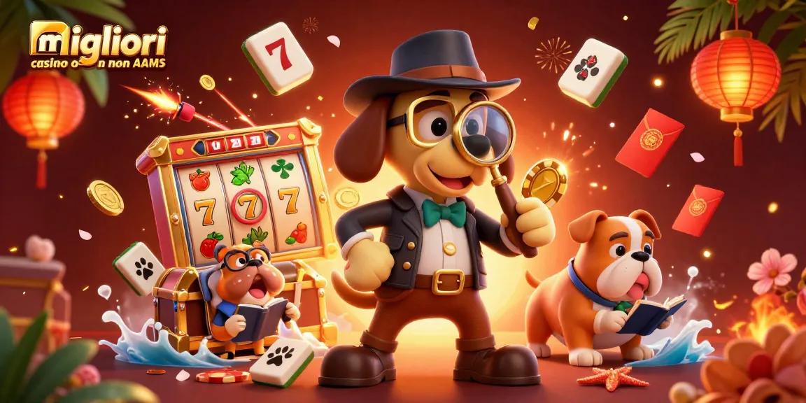 Immergiti nel mondo dei migliori casino online non AAMS con un detective dei cartoni animati che svela indizi di fiches poker dorate.