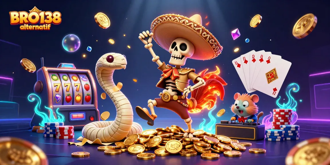 Spin the reels and win with BRO138 alternatif, showcasing vibrant slot symbols and casino excitement.