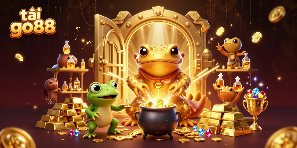 Experience thrill and excitement while tải go88 in a vibrant 3D casino scene filled with gold and gems.