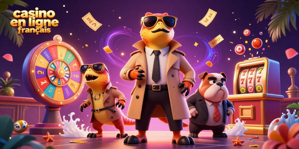 Illustration présentant trois raptors en trench coat tentant d'entrer dans un casino en ligne français, entourés de jeux colorés.