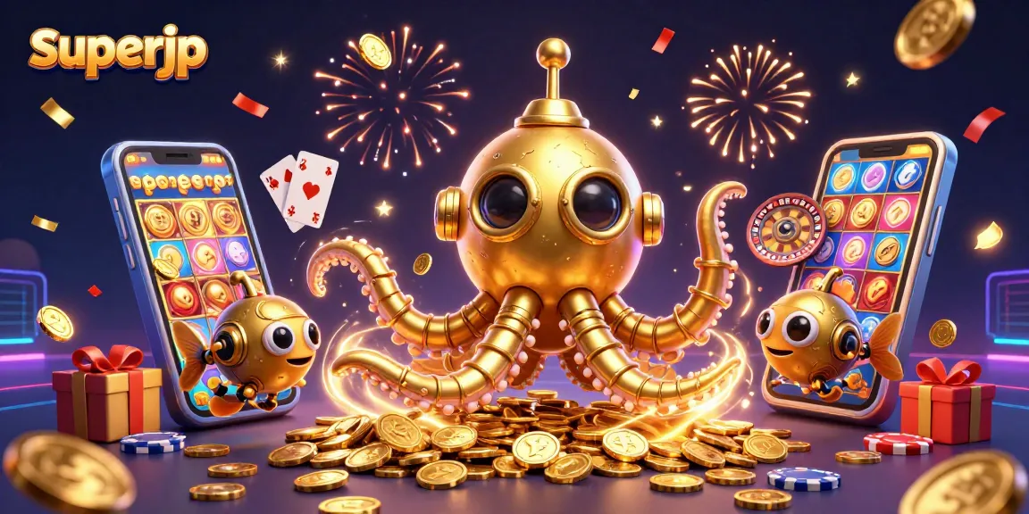 Spin and win with superjp in a vibrant 3D casino adventure filled with gold coins.