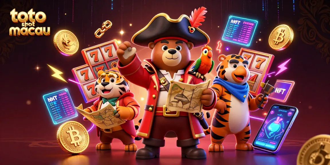 Engage with thrilling toto slot macau adventures featuring a pirate bear, tiger, and vibrant slot elements.
